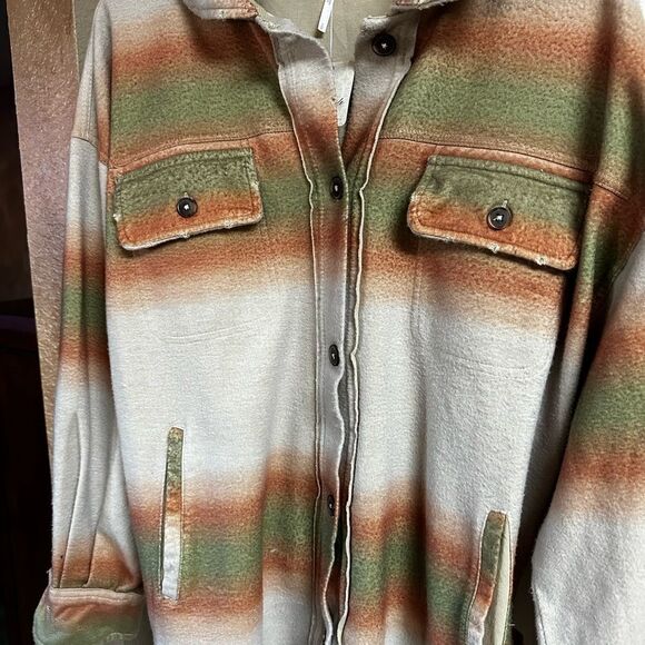 FREE People Ruby Print Shacket Ombre Stripe Marzipan xs, sm,  NWT - Picture 15 of 16